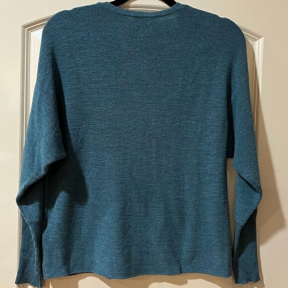 EILEEN FISHER Merino V-Neck Top Regenerative Wool Blue Spruce Women’s Size XXS - Picture 7 of 9